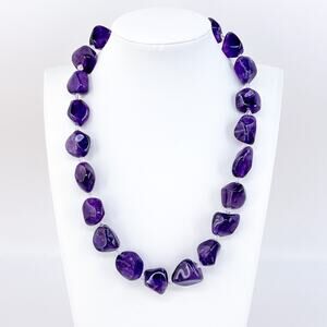 Vintage Sterling Silver 925 Chunky Amethyst Crystal Bead Statement Necklace 19"